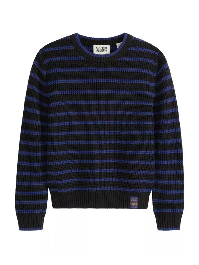 Свитер с круглым вырезом в полоску из пряжи Big Boys Yarn Dye SCOTCH & SODA — изображение 4 из 9, черный