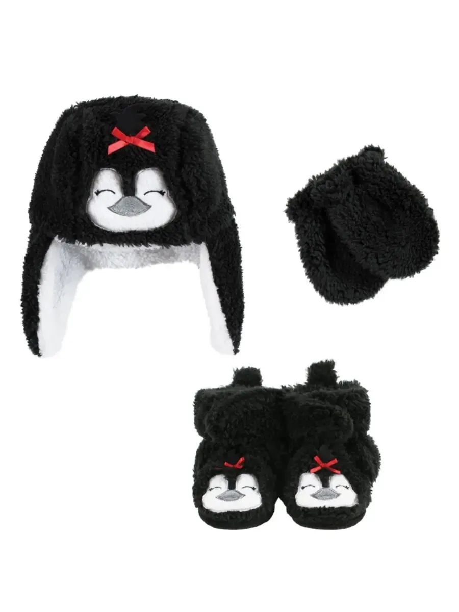 Комплект из шапки-ушанки, варежек и пинеток Hudson Baby, Girl Penguin — изображение 1 из 1