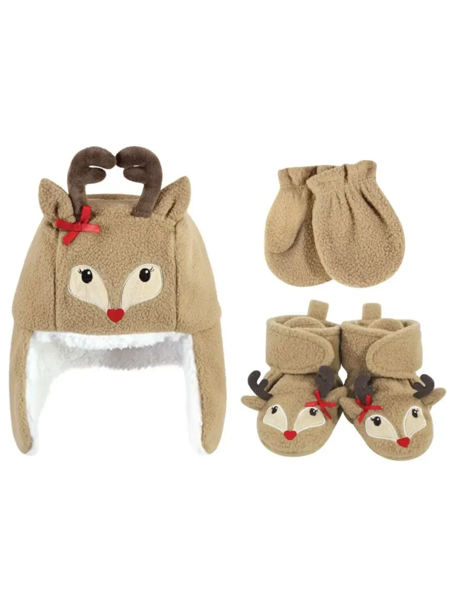 Комплект из шапки-ушанки, варежек и пинеток Hudson Baby, Girl Reindeer — изображение 1 из 1