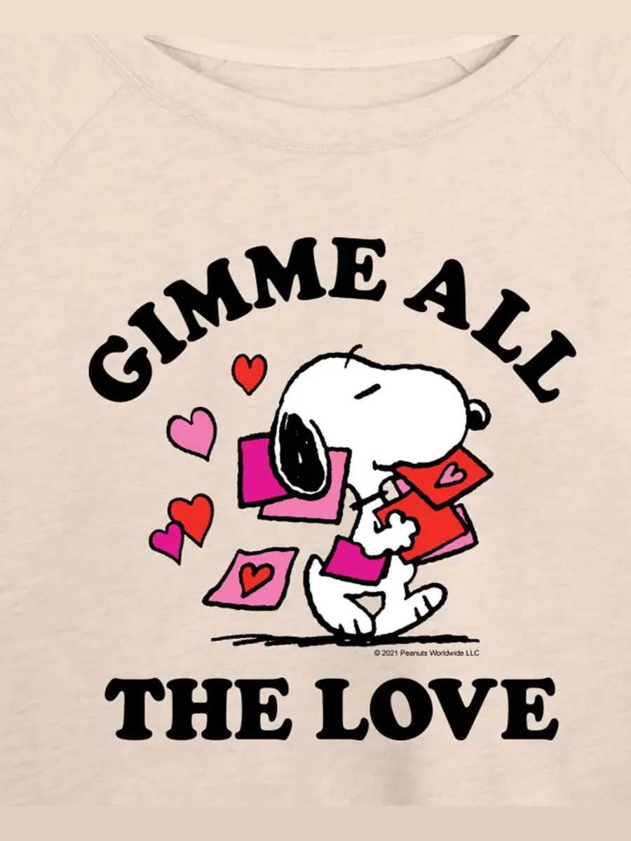 Женская футболка с длинными рукавами Peanuts Snoopy Gimme All The Love Valentine из французской — изображение 2 из 3