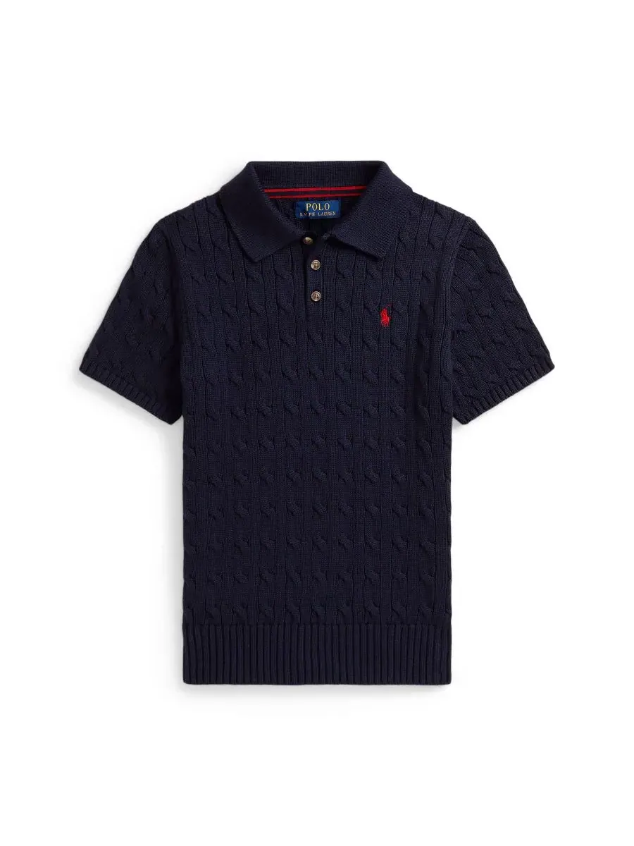 Хлопковый поло-свитер крупной вязки для мальчиков 8-20 лет Polo Ralph Lauren — изображение 1 из 5, темно-синий