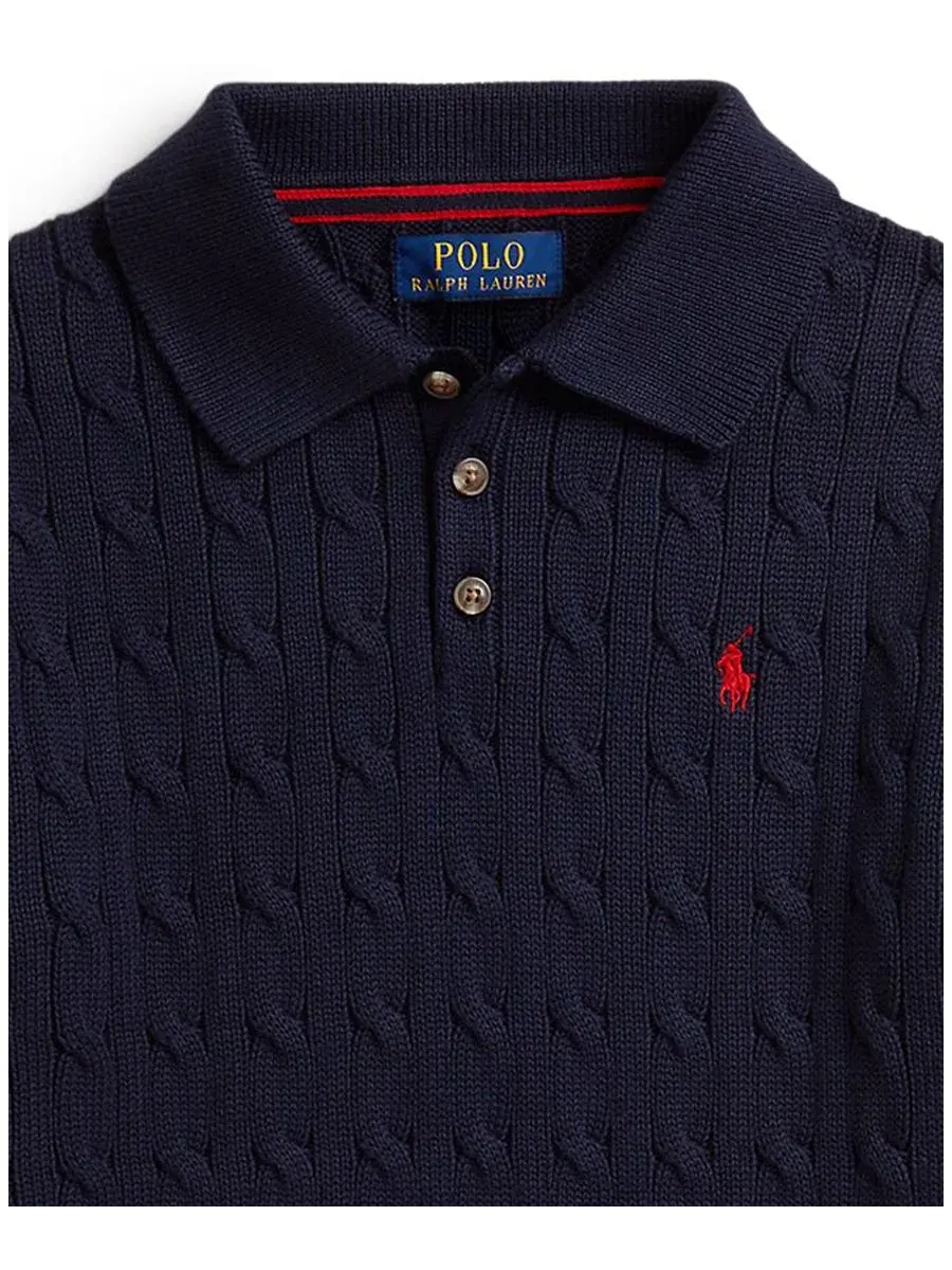Хлопковый поло-свитер крупной вязки для мальчиков 8-20 лет Polo Ralph Lauren — изображение 3 из 5, темно-синий