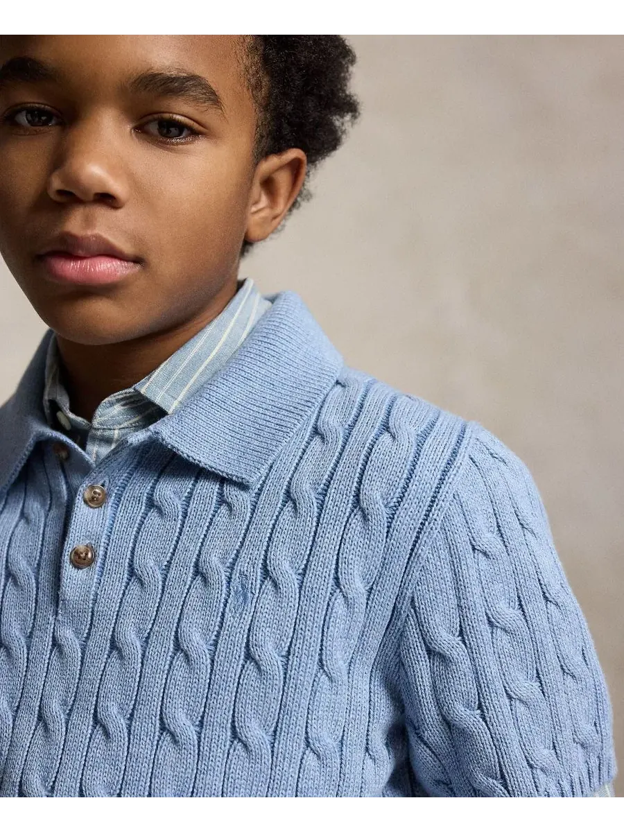 Хлопковый поло-свитер крупной вязки для мальчиков 8-20 лет Polo Ralph Lauren — изображение 5 из 5, темно-синий