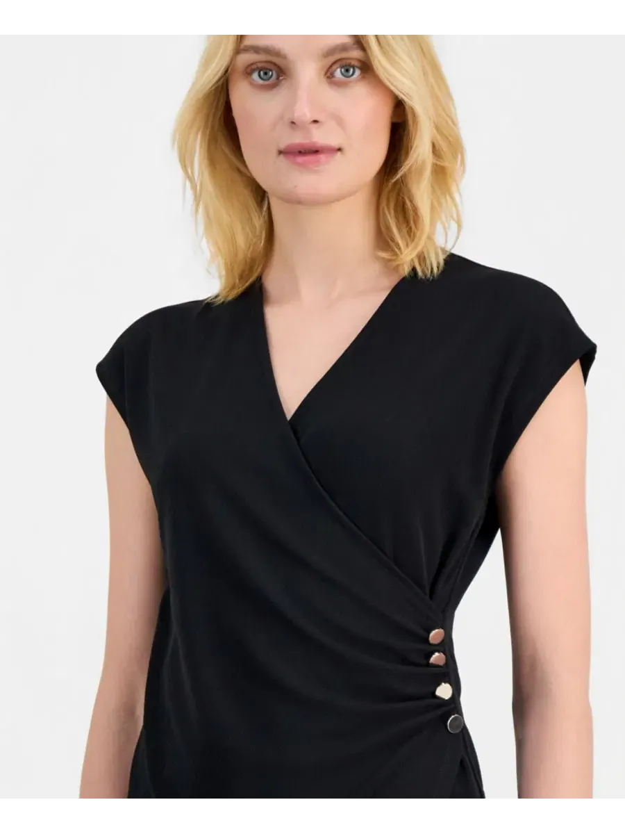 Топ с капюшоном и ложной драпировкой Anne Klein — изображение 3 из 4, черный