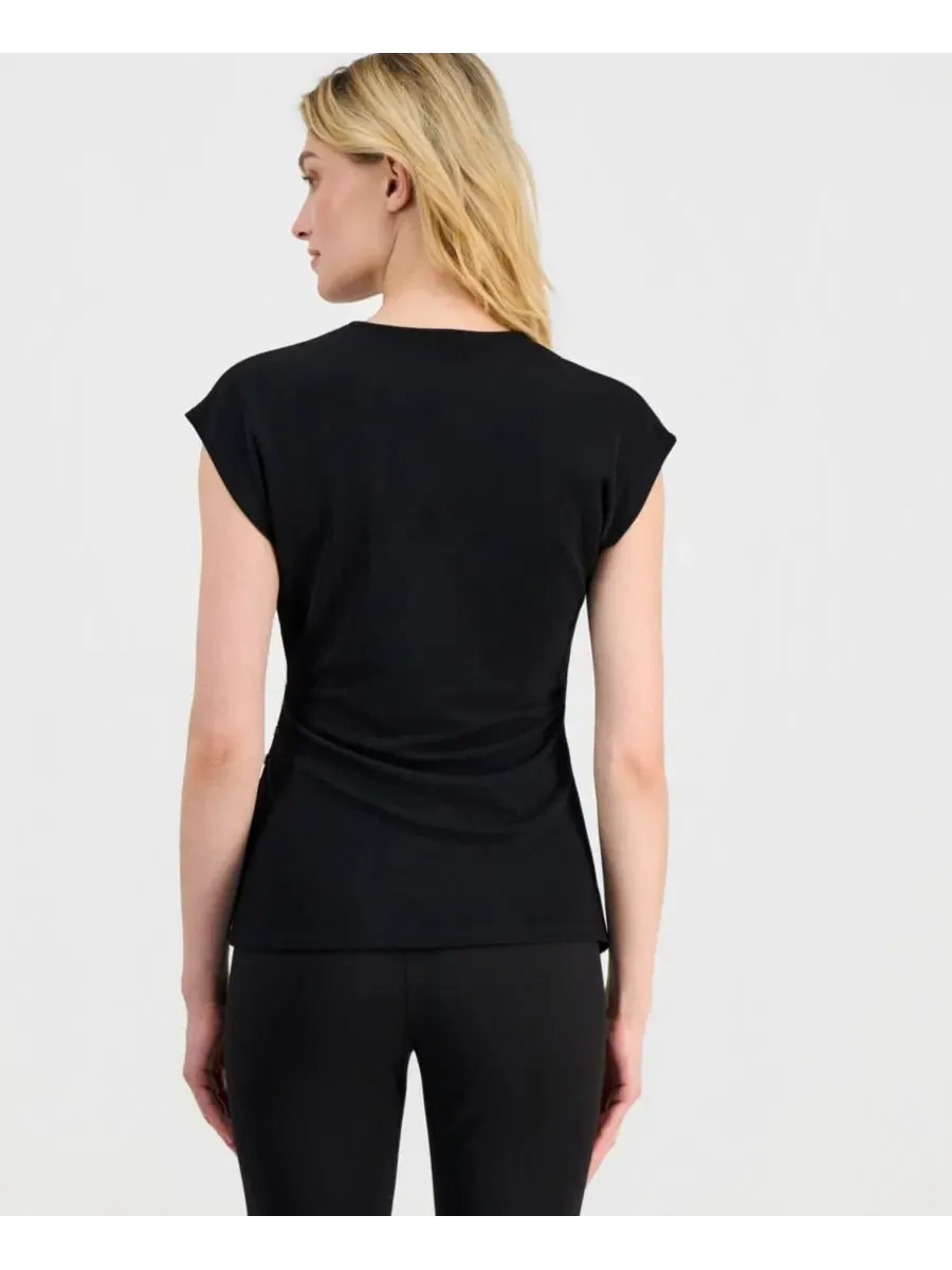 Топ с капюшоном и ложной драпировкой Anne Klein — изображение 4 из 4, черный