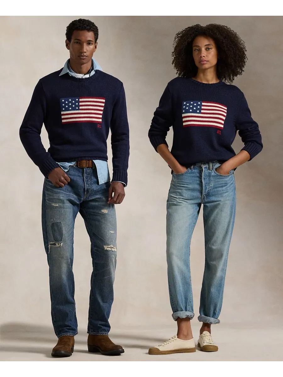 Унисекс свитер с культовым флагом Polo Ralph Lauren — изображение 1 из 6, синий