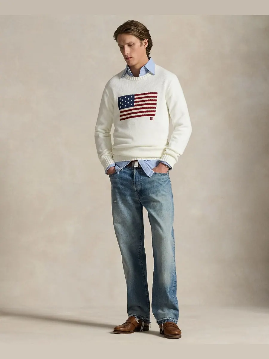 Унисекс свитер с культовым флагом Polo Ralph Lauren — изображение 3 из 5, белый