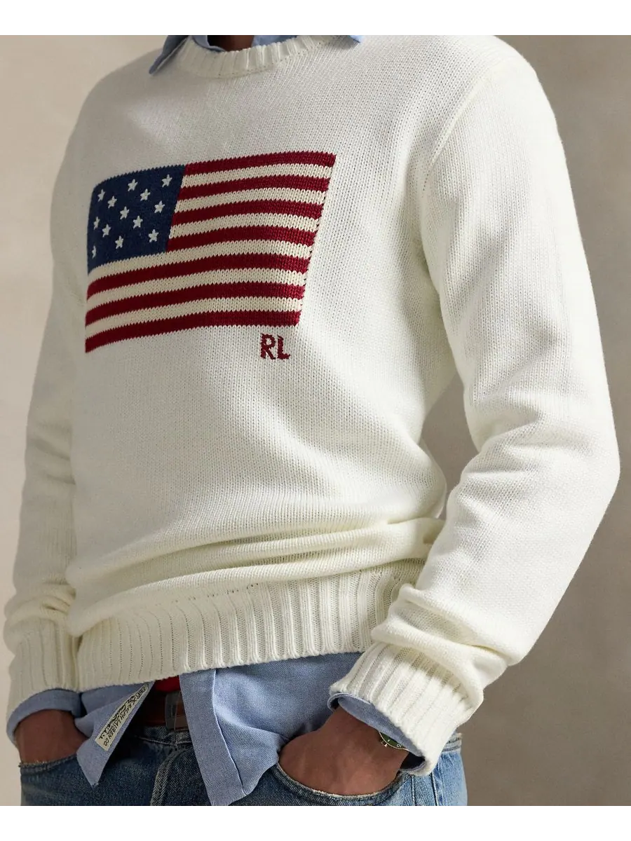 Унисекс свитер с культовым флагом Polo Ralph Lauren — изображение 4 из 5, белый