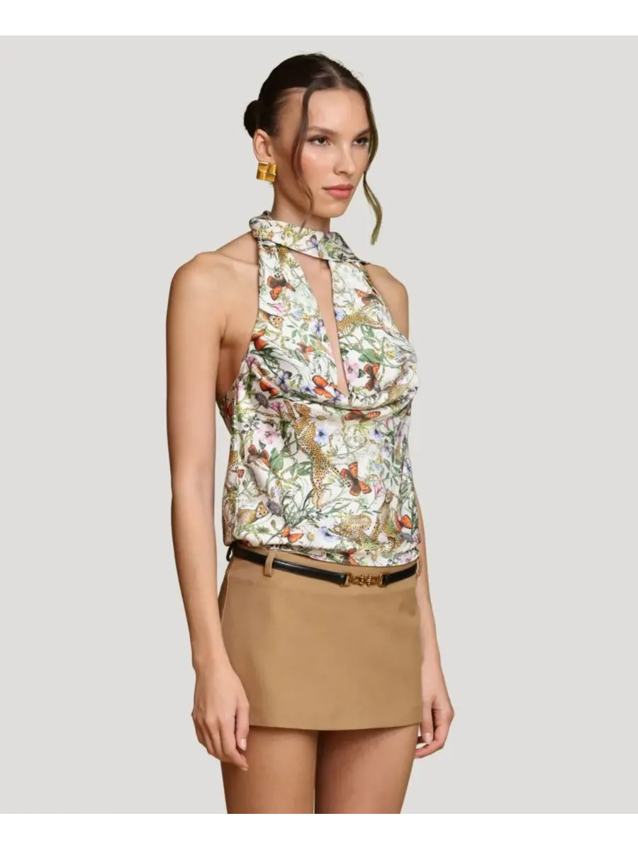 Женский длинный топ с завязками на шее Avec Les Filles — изображение 3 из 7, кремовый