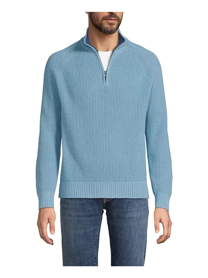 Мужской свитер Drifter Quarter Zip Lands' End — изображение 1 из 3, светлый синий