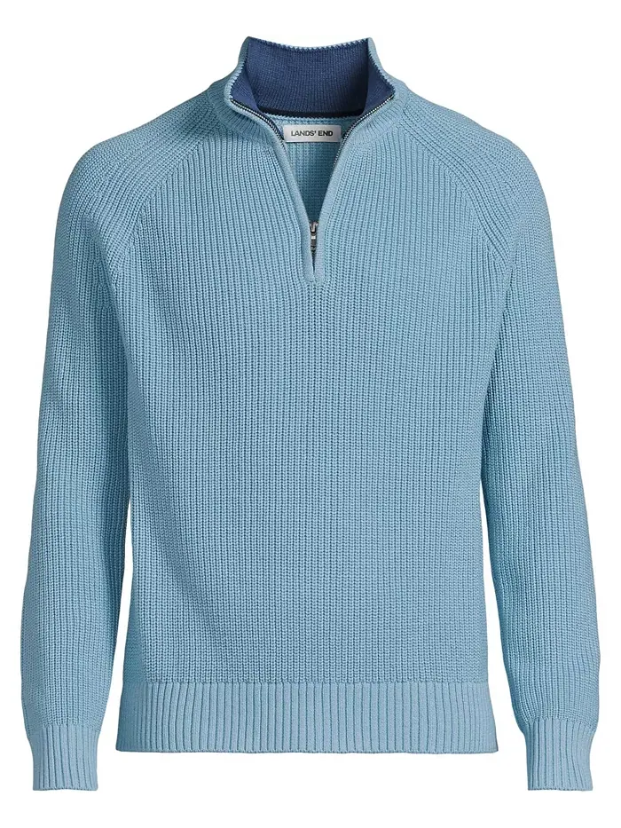 Мужской свитер Drifter Quarter Zip Lands' End — изображение 3 из 3, светлый синий