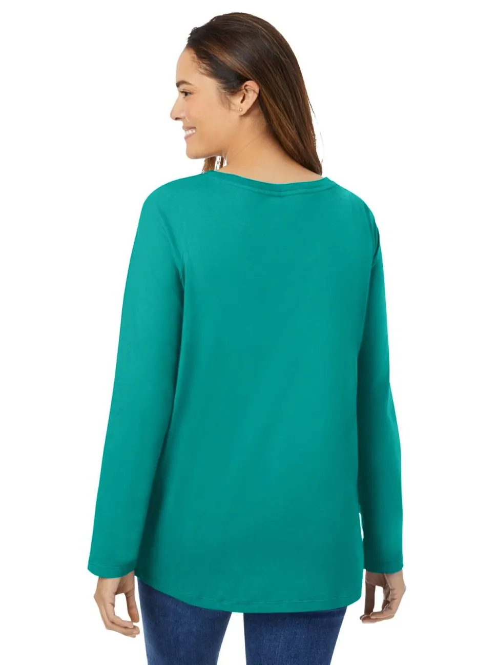Футболка с длинными рукавами и V-образным вырезом, идеально подходящая для полных женщин Woman — изображение 2 из 3, мульти