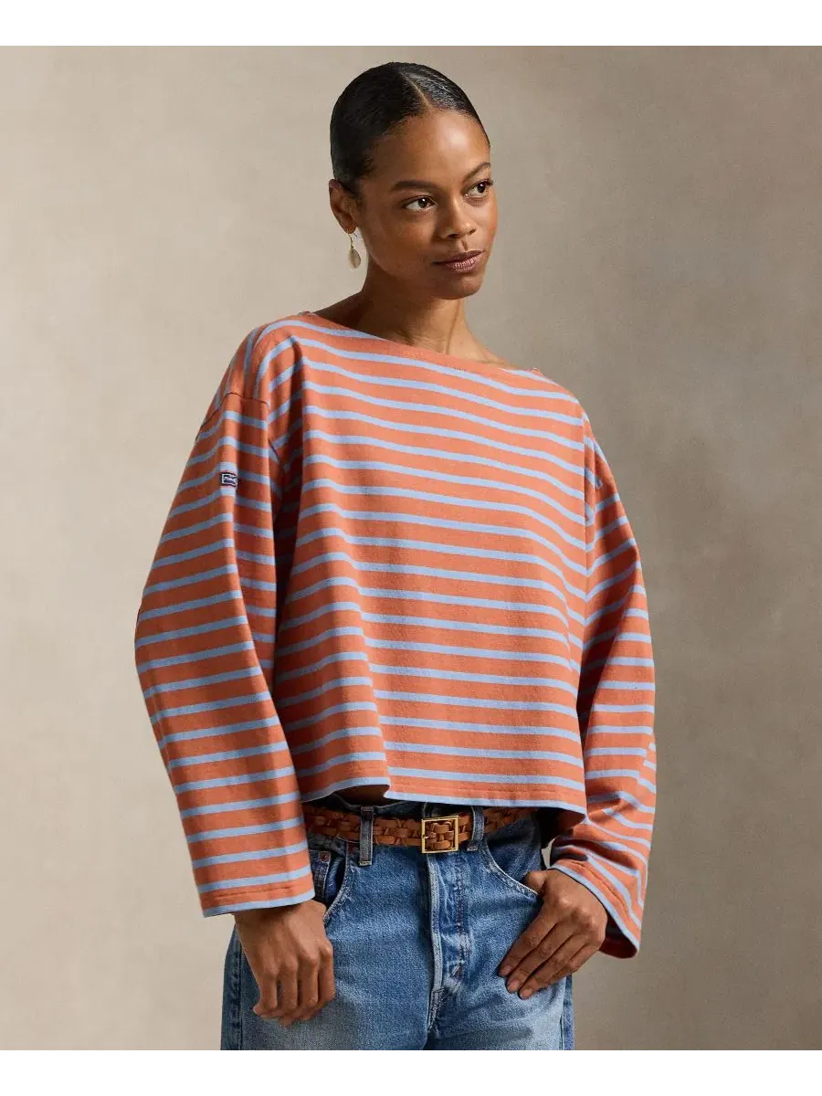 Женская футболка с длинным рукавом, с лодочным вырезом, в полоску Polo Ralph Lauren — изображение 1 из 7, синий