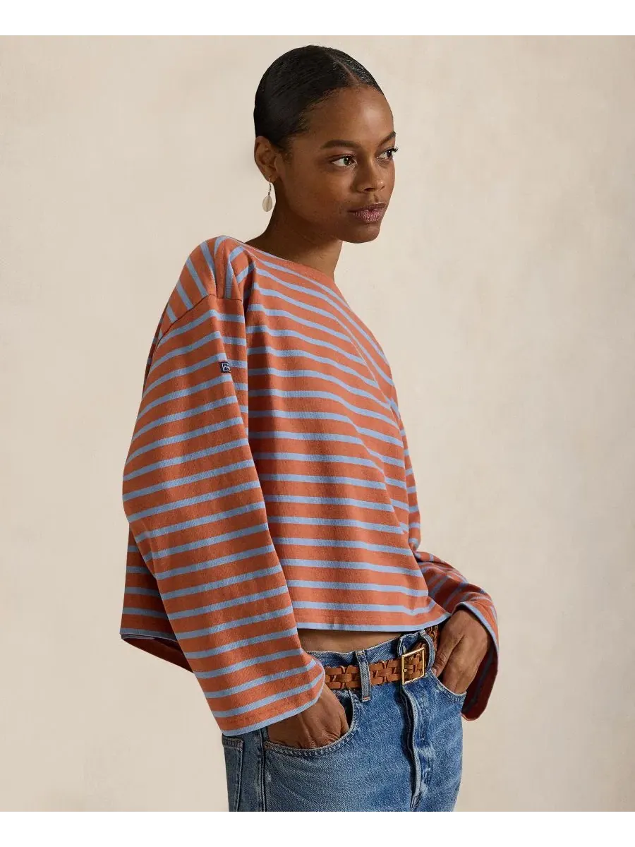 Женская футболка с длинным рукавом, с лодочным вырезом, в полоску Polo Ralph Lauren — изображение 4 из 7, синий