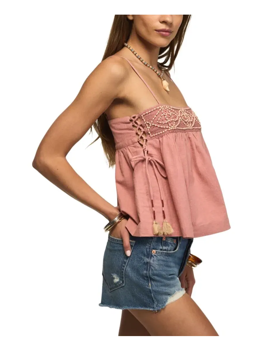 Топ с квадратным вырезом и шнуровкой по бокам Lucky Brand — изображение 6 из 7, розовый