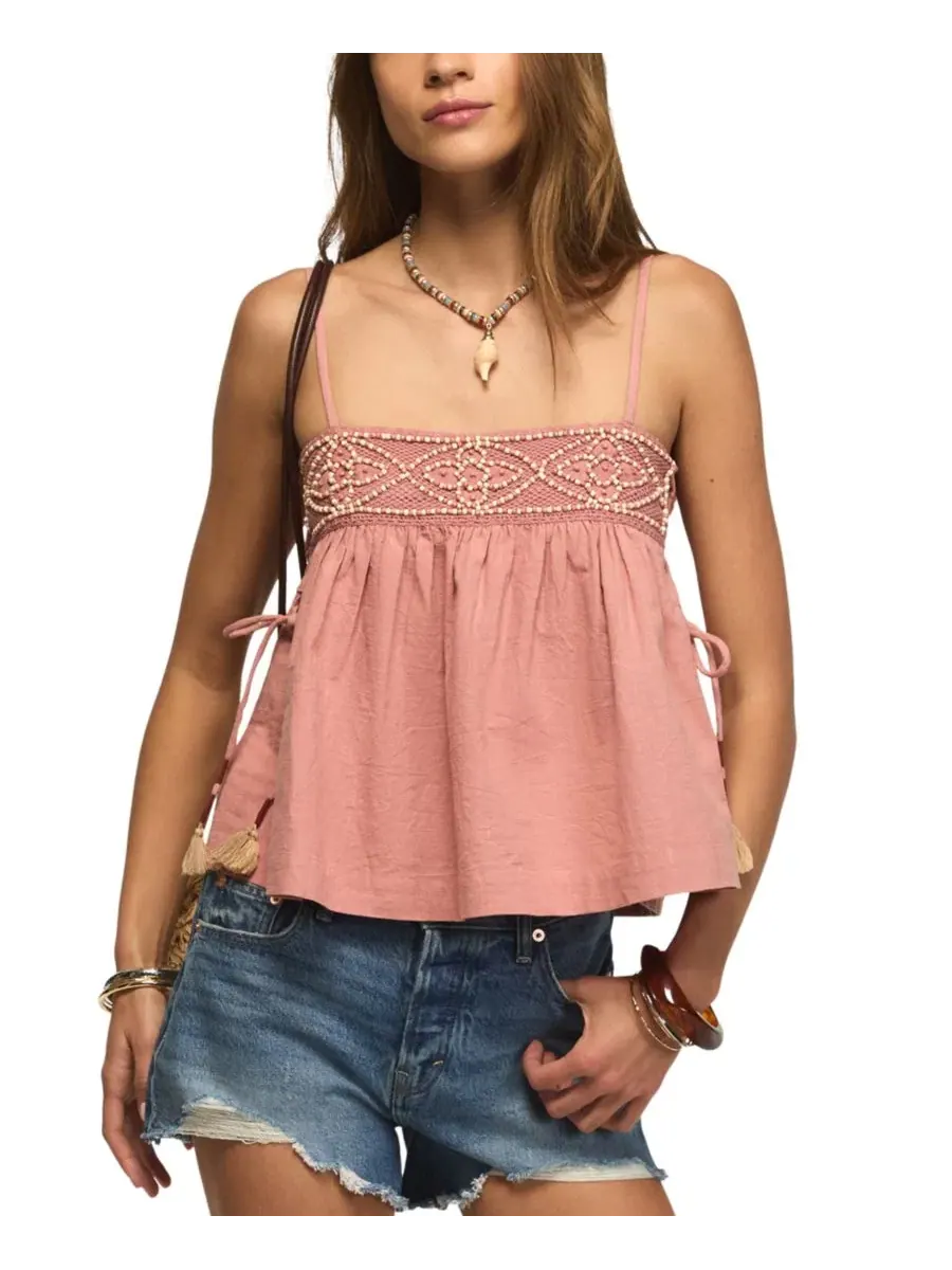 Топ с квадратным вырезом и шнуровкой по бокам Lucky Brand — изображение 7 из 7, розовый
