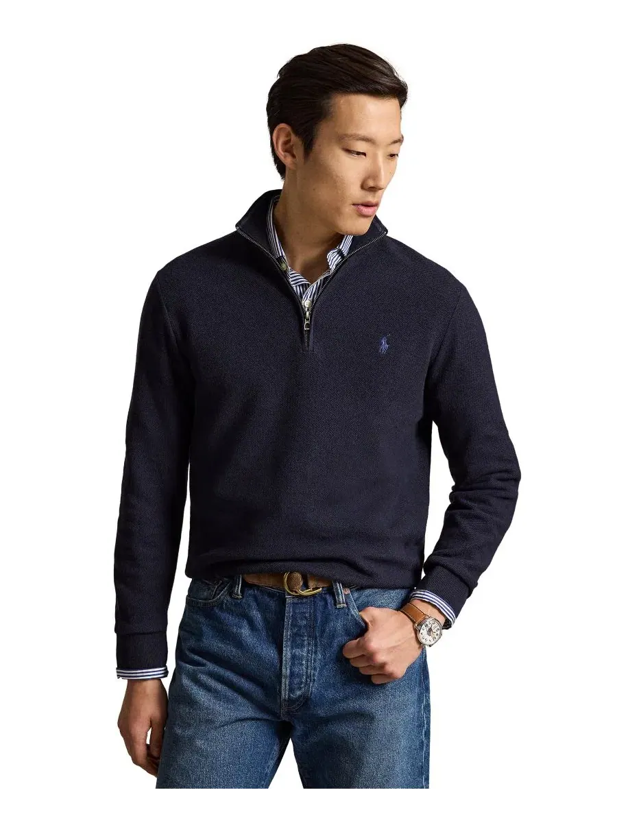 Мужской свитер с воротником-стойкой и молнией, из хлопка Polo Ralph Lauren — изображение 1 из 5, темно-синий