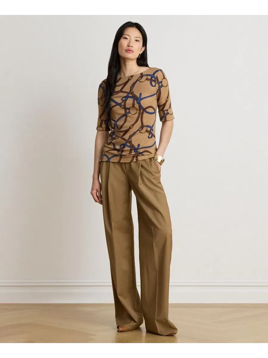 Топ с принтом в стиле конной тематики, с лодочным вырезом и рукавом до локтя Lauren Ralph Lauren — изображение 2 из 8, мульти