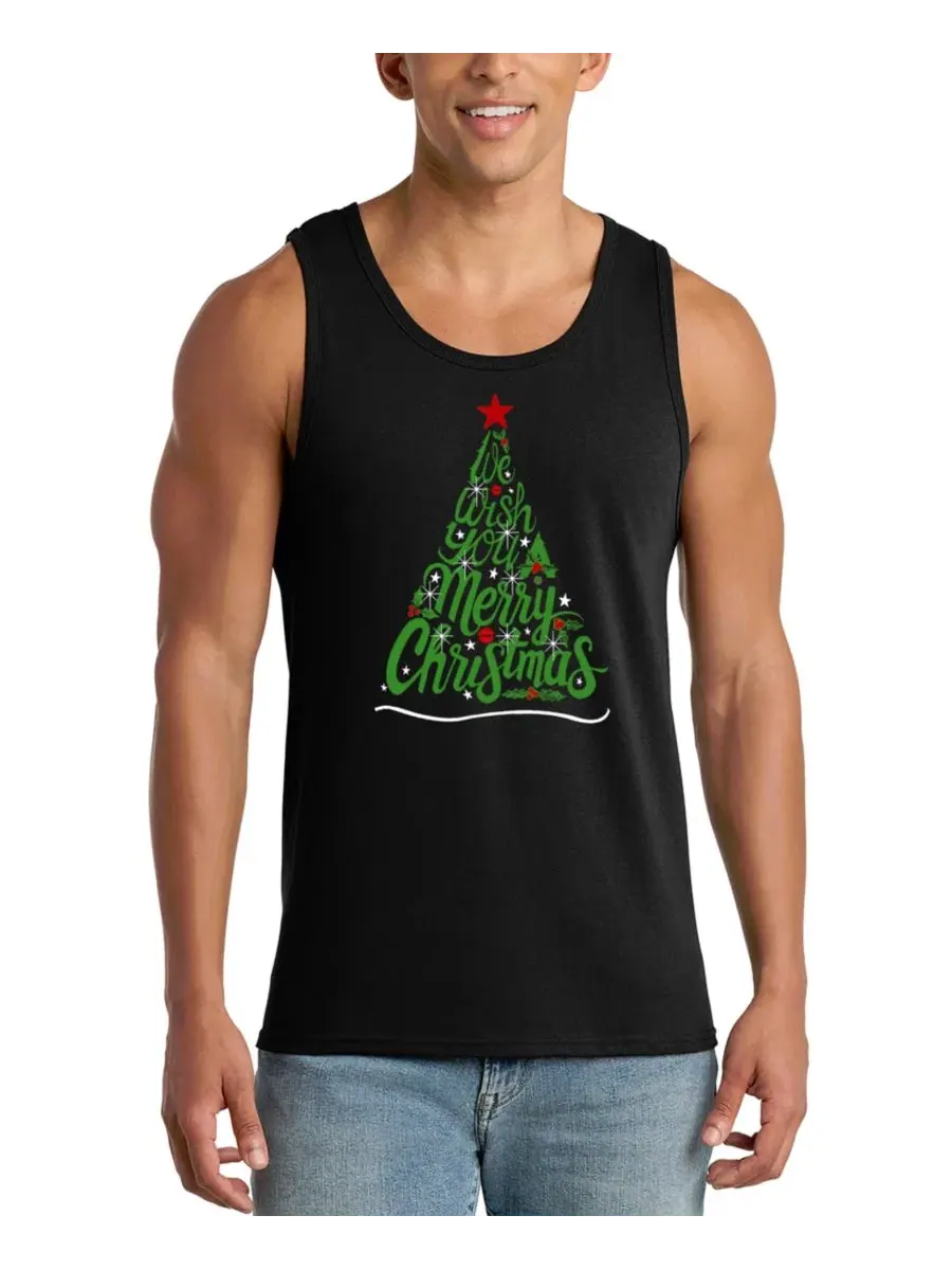 Мужская майка с принтом «Merry Christmas Tree» LA Pop Art — изображение 1 из 4, черный