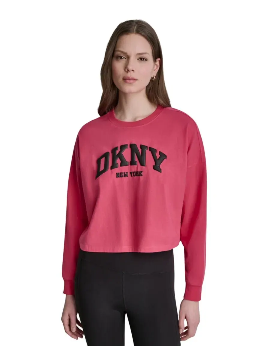 Футболка женская с длинным рукавом, с принтом, Varsity Logo Dropped Shoulder DKNY Sport — изображение 1 из 4, черный