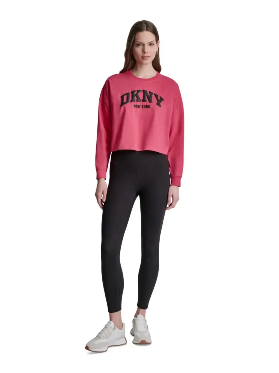 Футболка женская с длинным рукавом, с принтом, Varsity Logo Dropped Shoulder DKNY Sport — изображение 2 из 4, черный