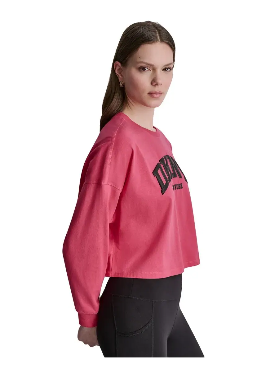 Футболка женская с длинным рукавом, с принтом, Varsity Logo Dropped Shoulder DKNY Sport — изображение 3 из 4, черный