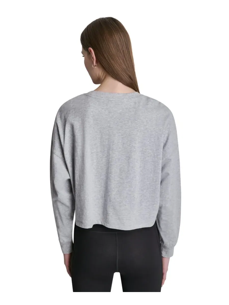 Футболка с длинным рукавом и опущенным плечом Varsity Logo DKNY Sport — изображение 4 из 4, серый/розовый