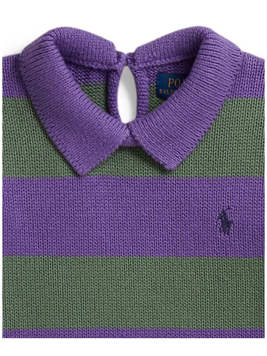 Свитер-поло с длинным рукавом в полоску Polo Ralph Lauren — изображение 3 из 5, фиолетовый мульти
