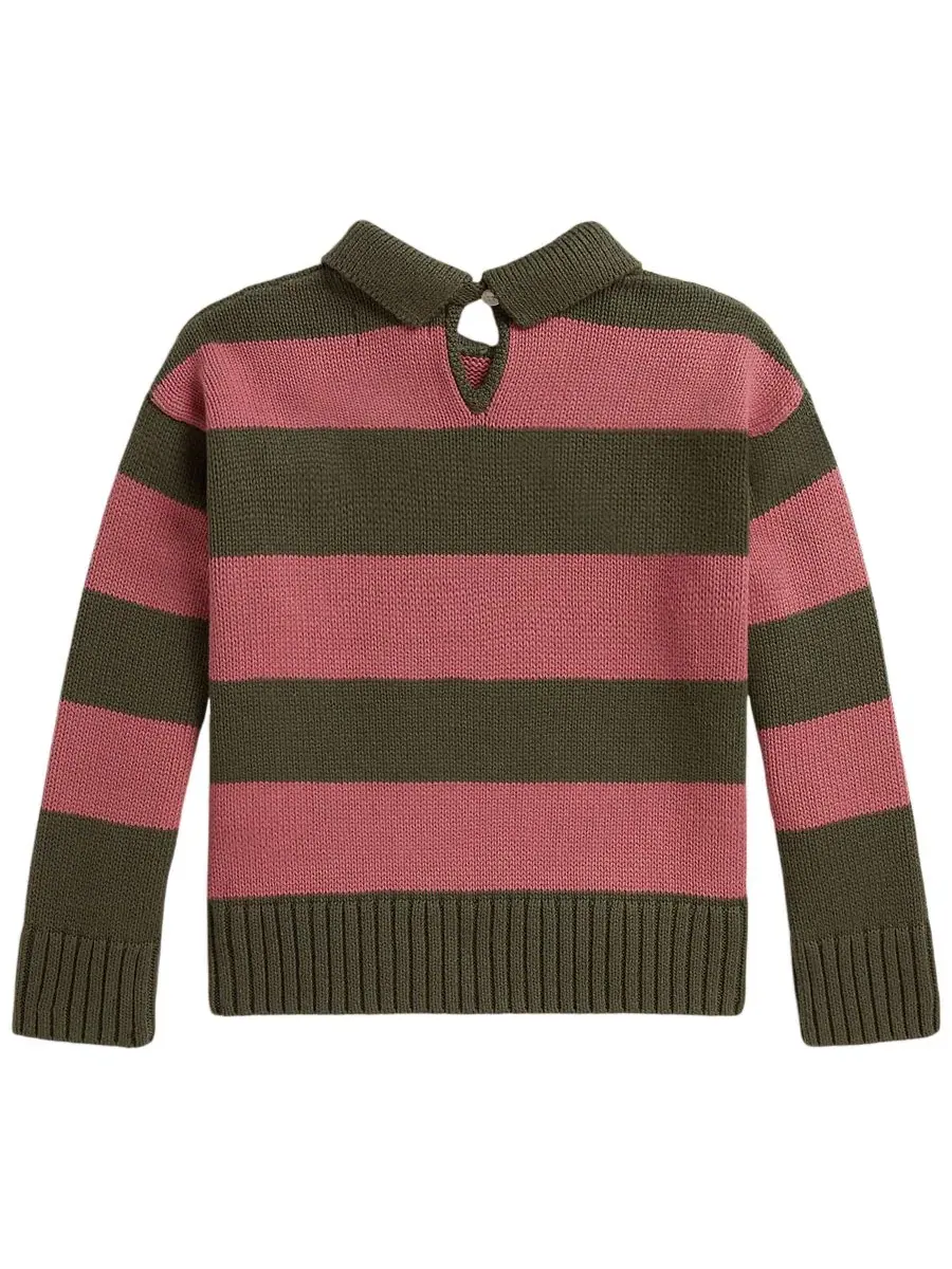 Свитер-поло с длинным рукавом и полосками Polo Ralph Lauren — изображение 2 из 3, оливковый мульти