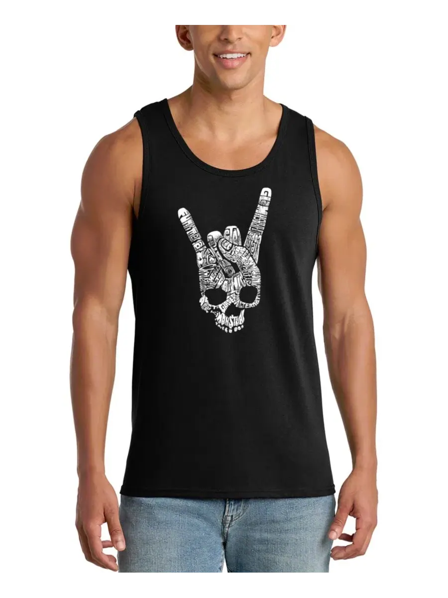 Мужская майка без рукавов с принтом Rock Skull Hand Gesture Word Art LA Pop Art — изображение 1 из 4, черный