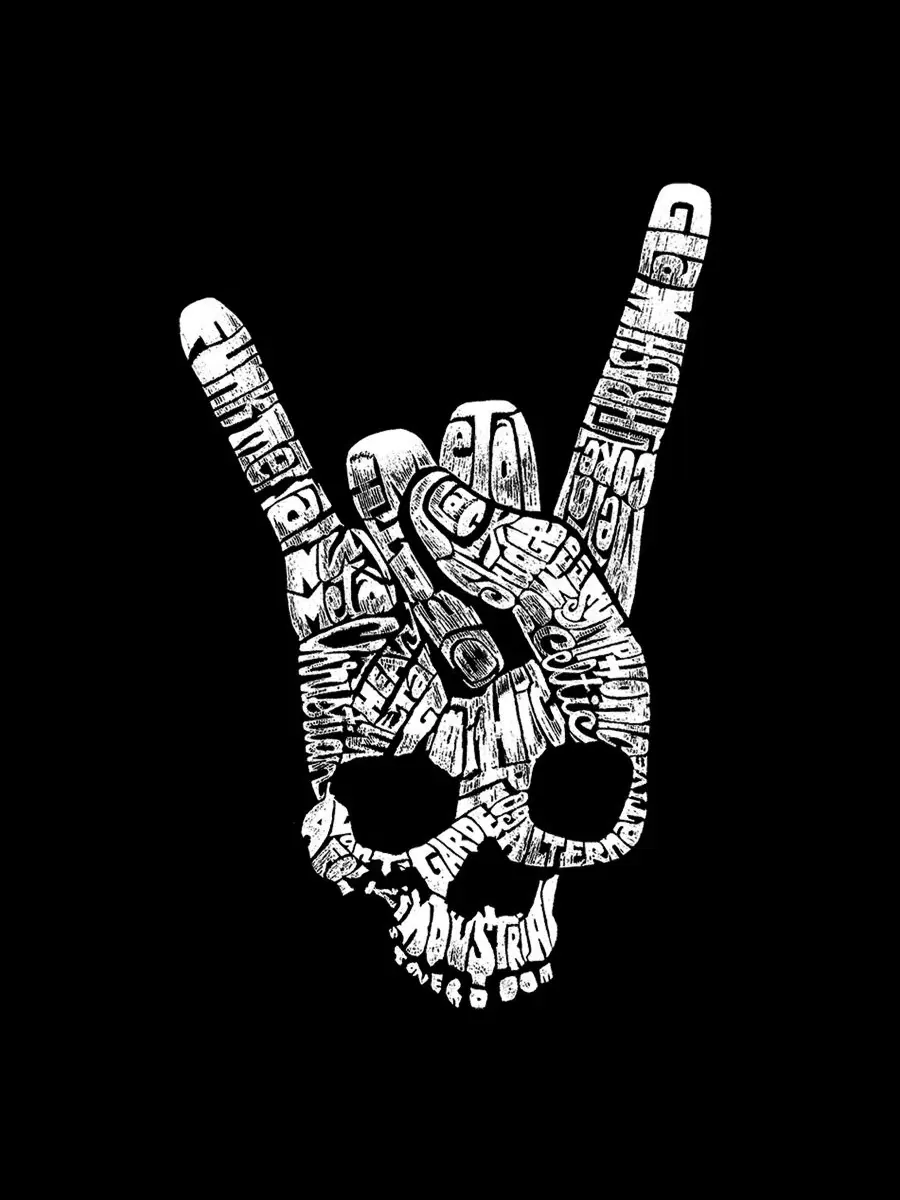 Мужская майка без рукавов с принтом Rock Skull Hand Gesture Word Art LA Pop Art — изображение 4 из 4, черный