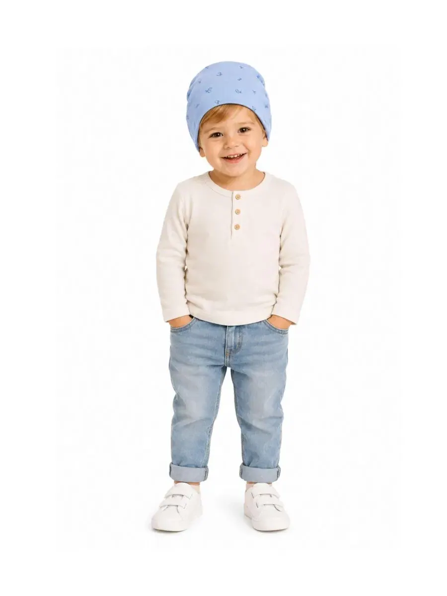 Детская шапка с принтом вишни Delightful Cherries Beanie MeMoi — изображение 3 из 3, синий
