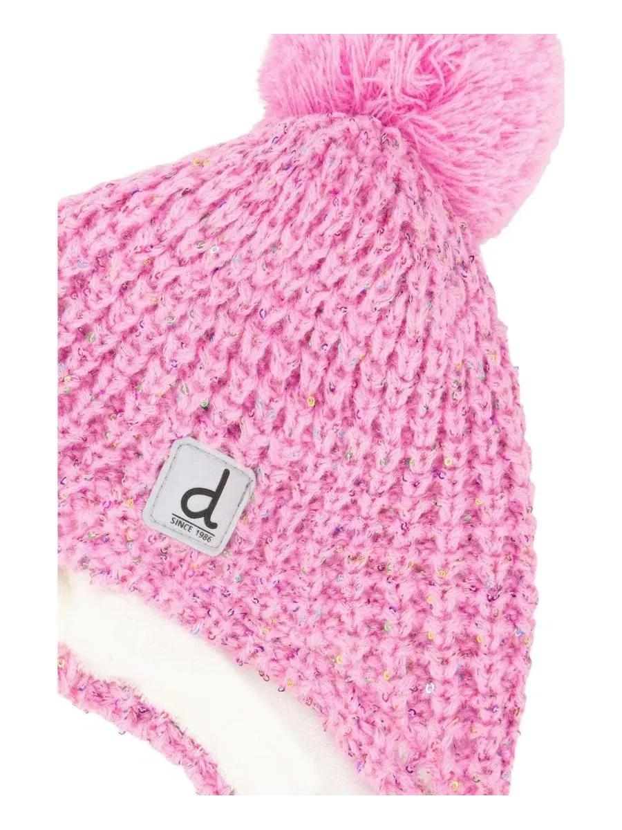 Детская зимняя вязаная шапка с помпоном, модель Peruvian Knit Deux par Deux — изображение 4 из 5, розовый