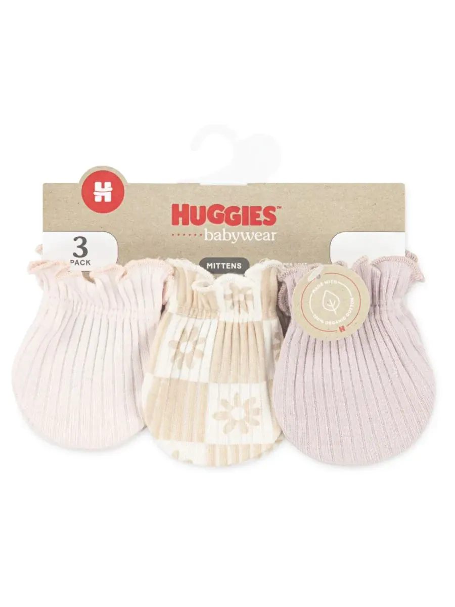 Набор из 3 теплых варежек для девочек Huggies — изображение 3 из 3, фиолетовый бежевый белый