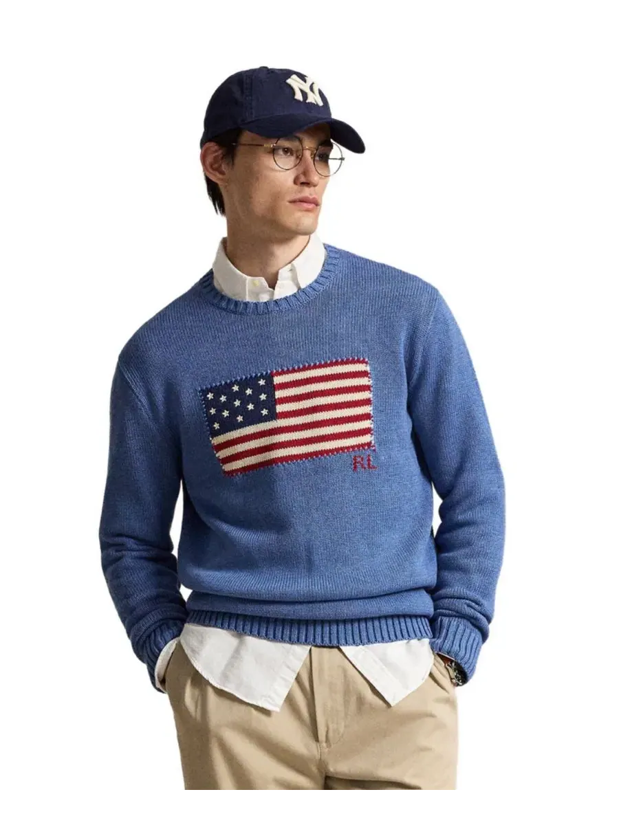 Свитер с круглым вырезом The Iconic Flag Crewneck Polo Ralph Lauren — изображение 1 из 5, синий