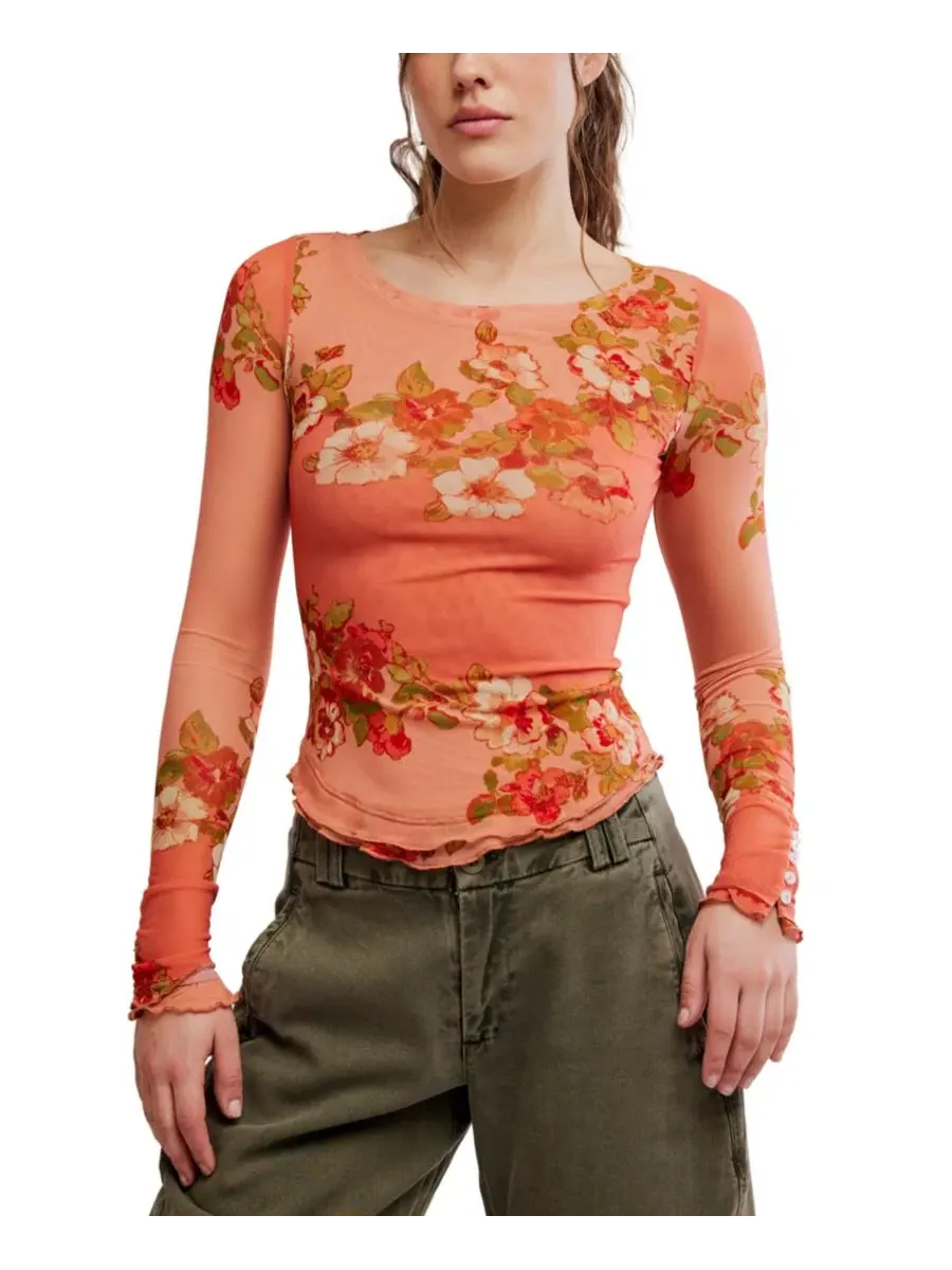 Топ с длинным рукавом с принтом Lilly Free People, Apricot Combo