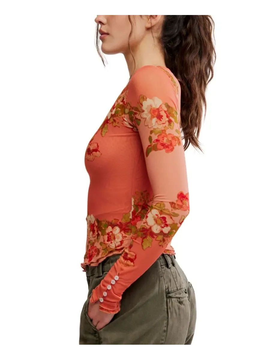 Топ с длинным рукавом с принтом Lilly Free People, Apricot Combo — изображение 3 из 5
