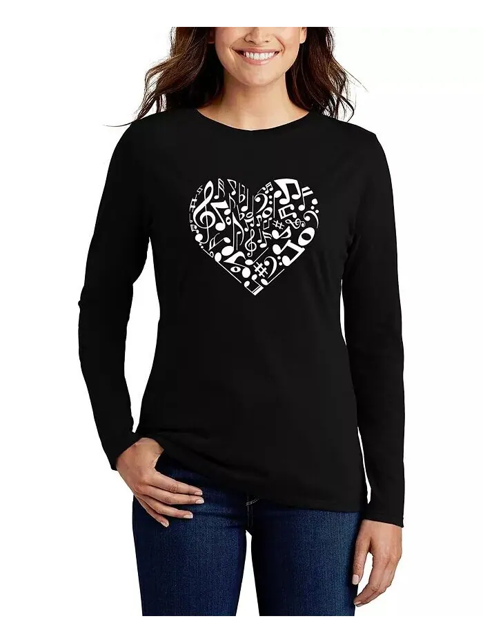 Женская футболка с длинным рукавом и надписью Word Art Heart Notes LA Pop Art — изображение 1 из 3, черный