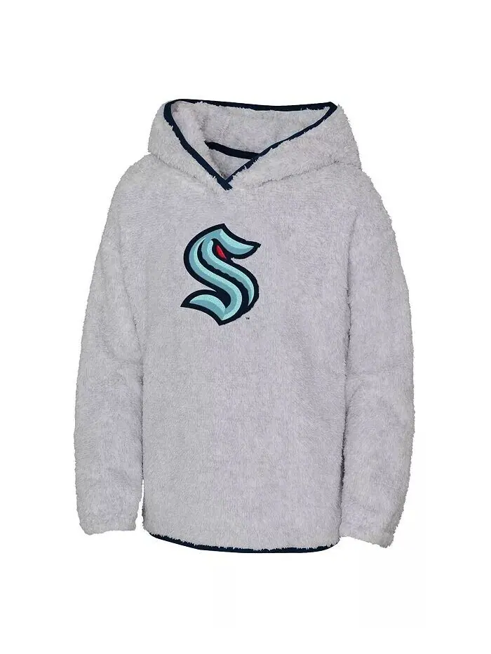 Флисовый пуловер с капюшоном Big Girls Heather Grey Seattle Kraken Ultimate Teddy Outerstuff — изображение 2 из 3, серый