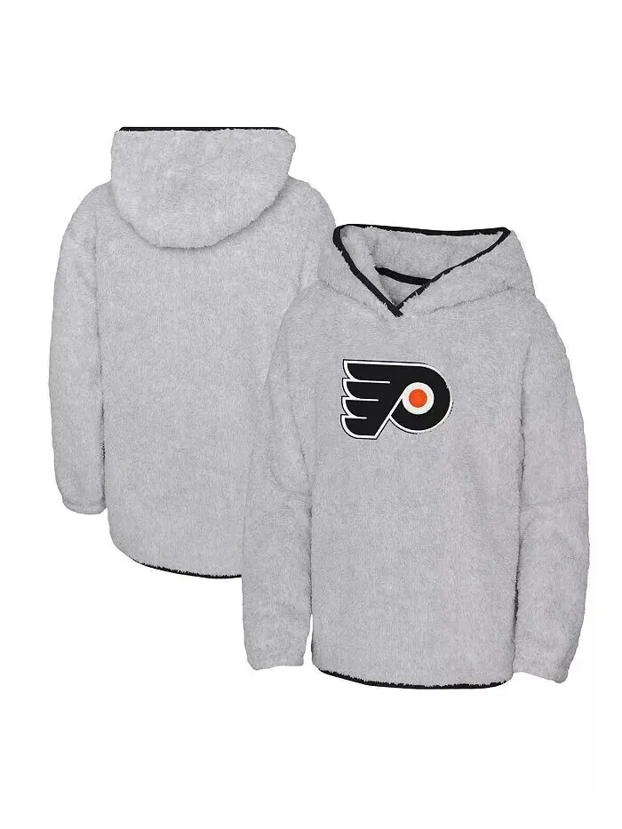 Флисовый пуловер с капюшоном Big Girls Heather Grey Philadelphia Flyers Ultimate Teddy Outerstuff — изображение 1 из 3, серый