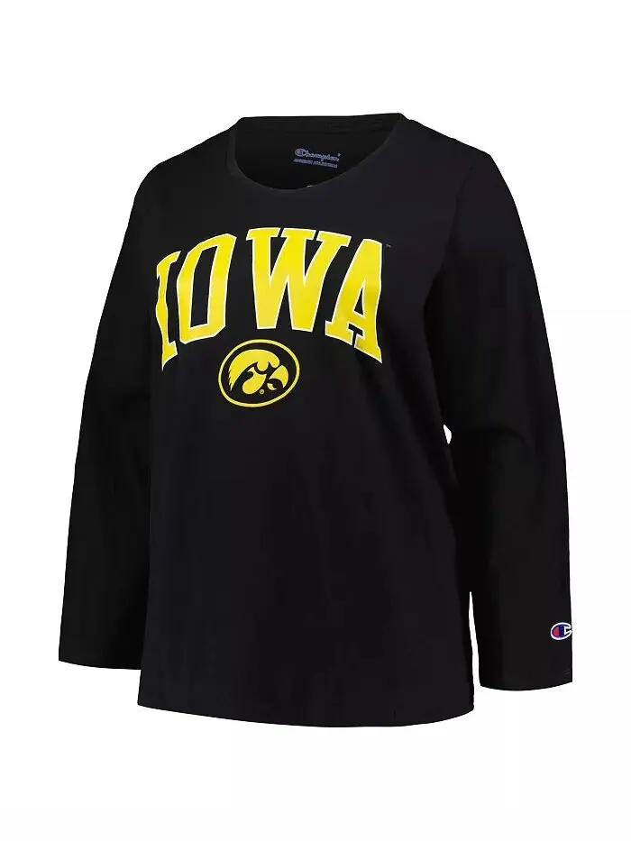 Женская черная футболка Iowa Hawkeyes размера плюс с логотипом Arch Over и длинным рукавом Profile — изображение 3 из 3