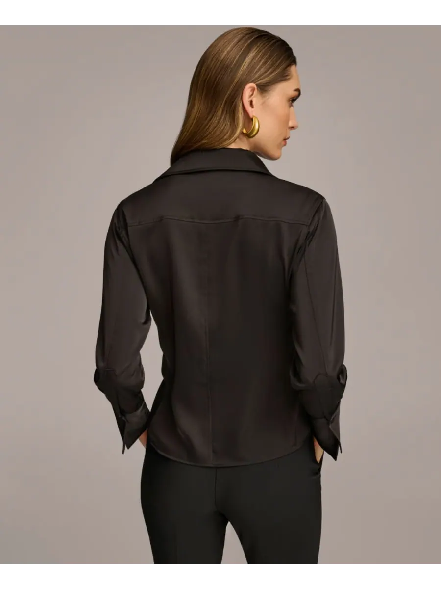 Небольшой топ с пуговицами спереди и заостренным низом Donna Karan New York — изображение 2 из 5, черный