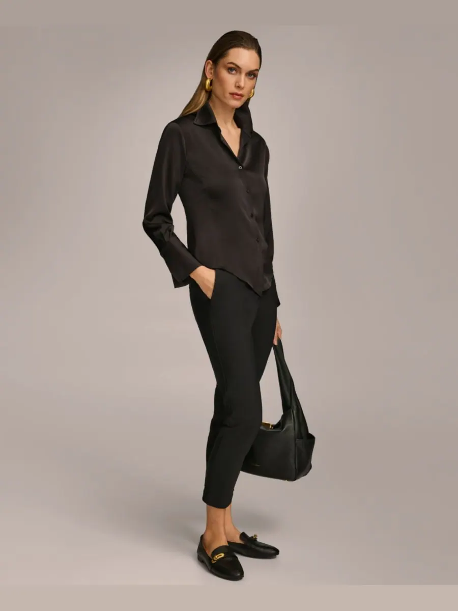 Небольшой топ с пуговицами спереди и заостренным низом Donna Karan New York — изображение 5 из 5, черный
