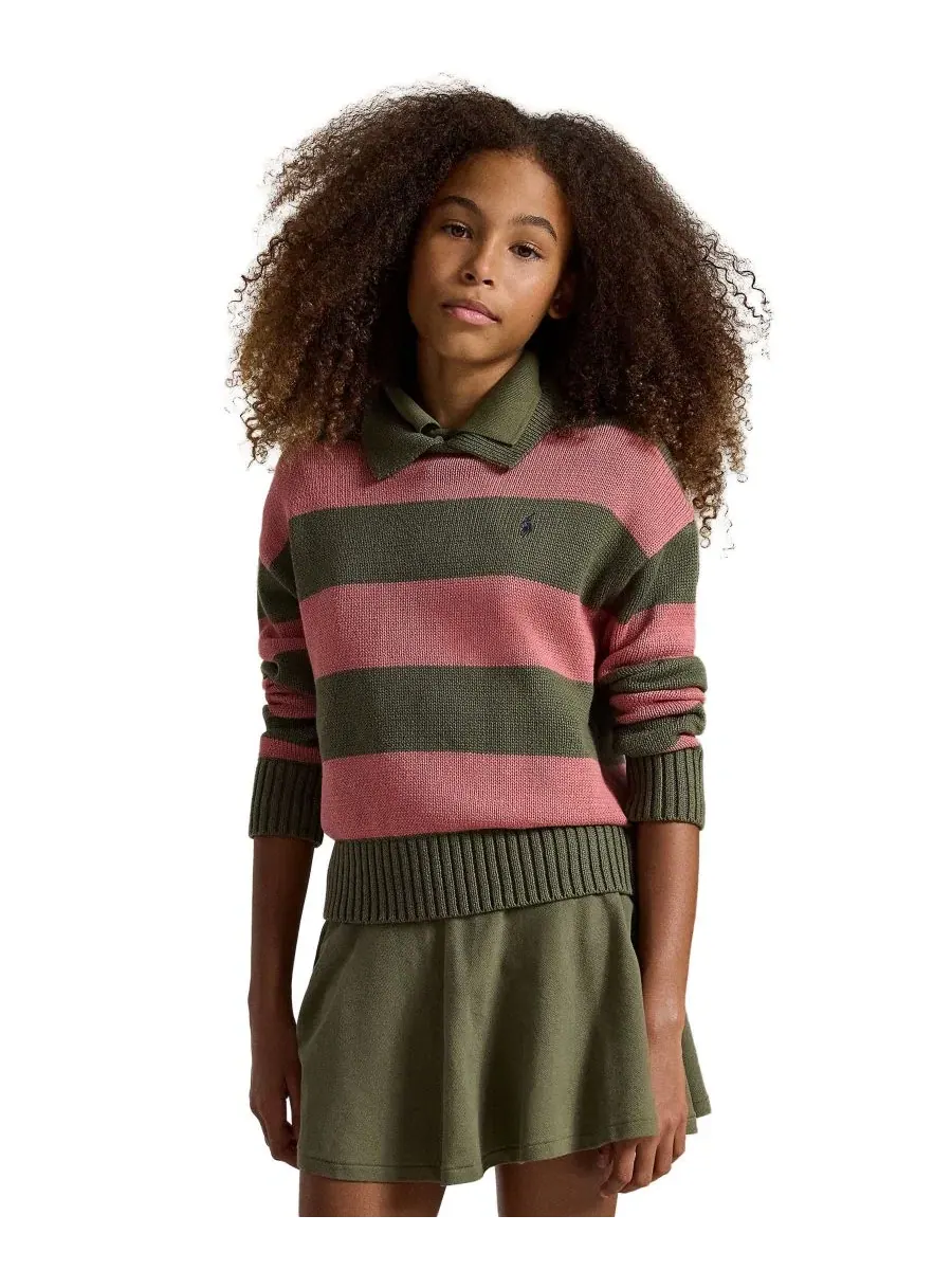 Свитер-поло с длинным рукавом, модель Striped Long-Sleeve Polo Sweater Polo Ralph Lauren — изображение 1 из 6
