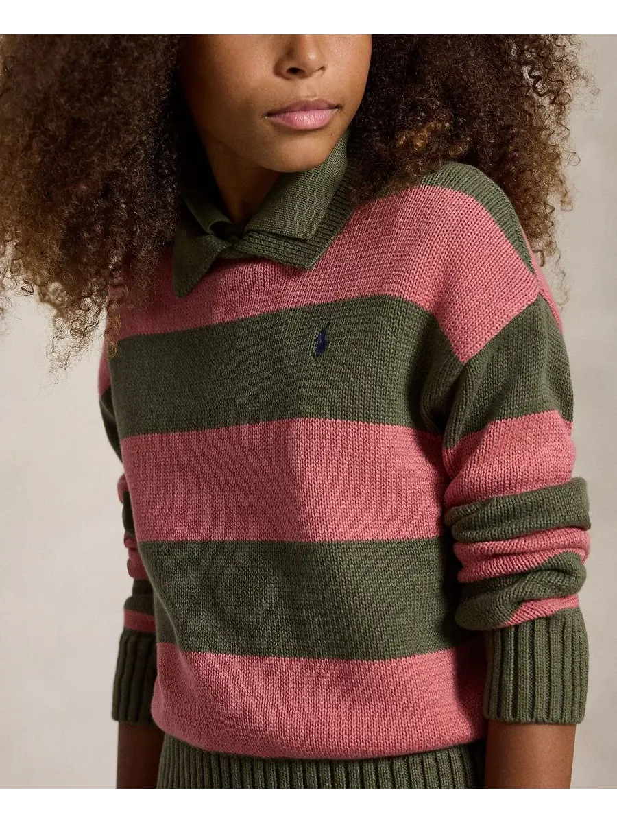 Свитер-поло с длинным рукавом, модель Striped Long-Sleeve Polo Sweater Polo Ralph Lauren — изображение 3 из 6