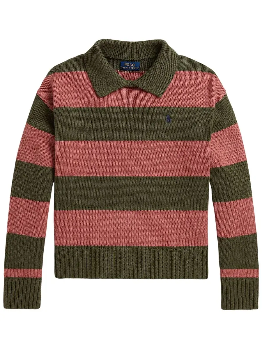 Свитер-поло с длинным рукавом, модель Striped Long-Sleeve Polo Sweater Polo Ralph Lauren — изображение 4 из 6