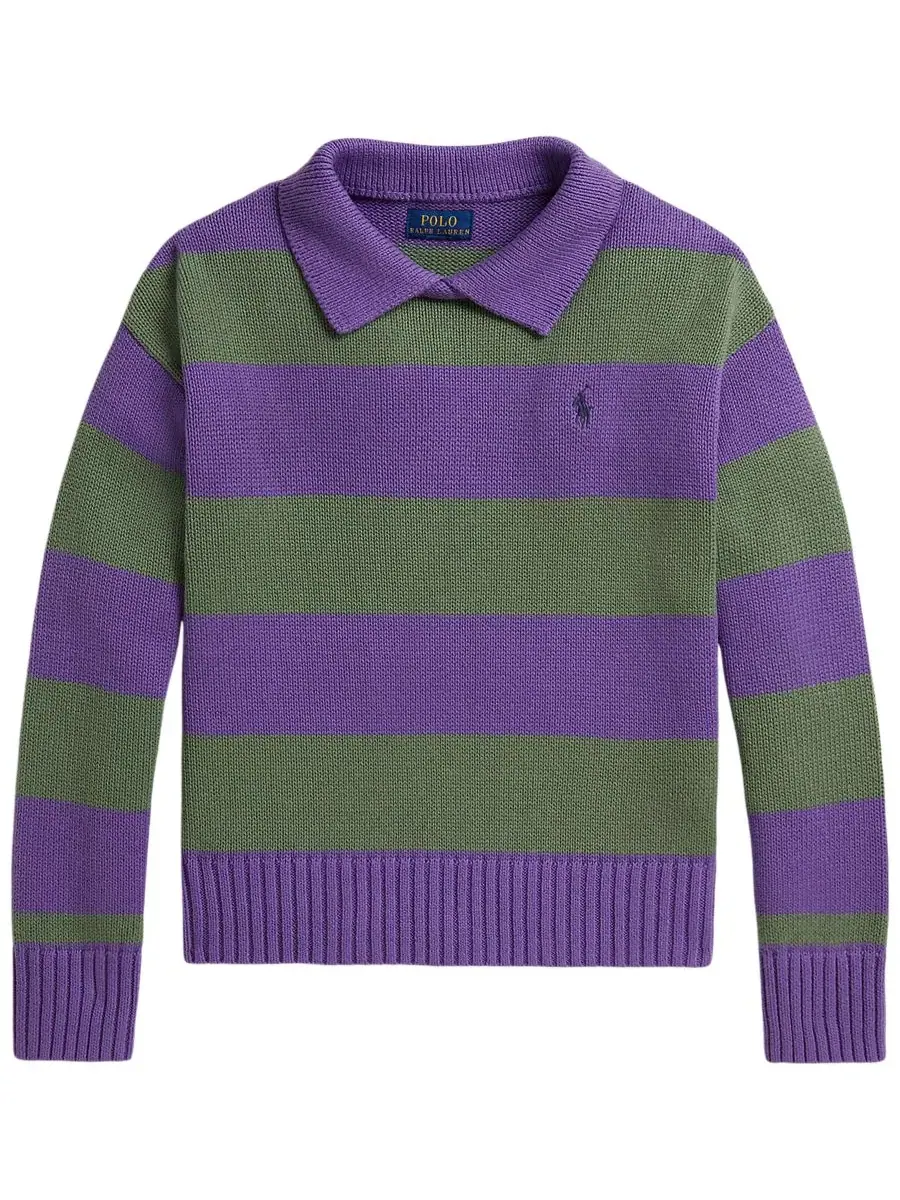 Детский свитер-поло с длинным рукавом и полосатой отделкой Polo Ralph Lauren