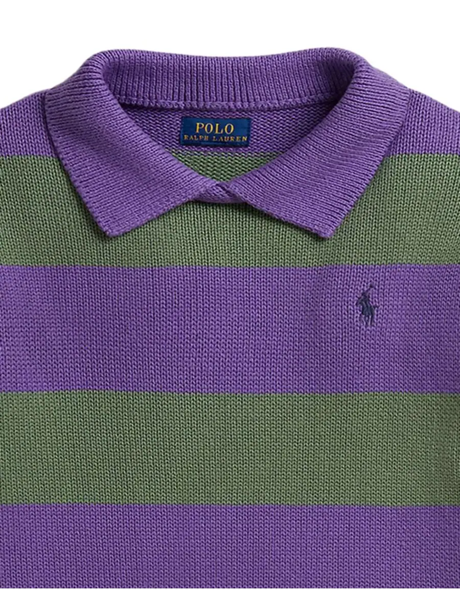 Детский свитер-поло с длинным рукавом и полосатой отделкой Polo Ralph Lauren — изображение 3 из 3, фиолетовый мульти