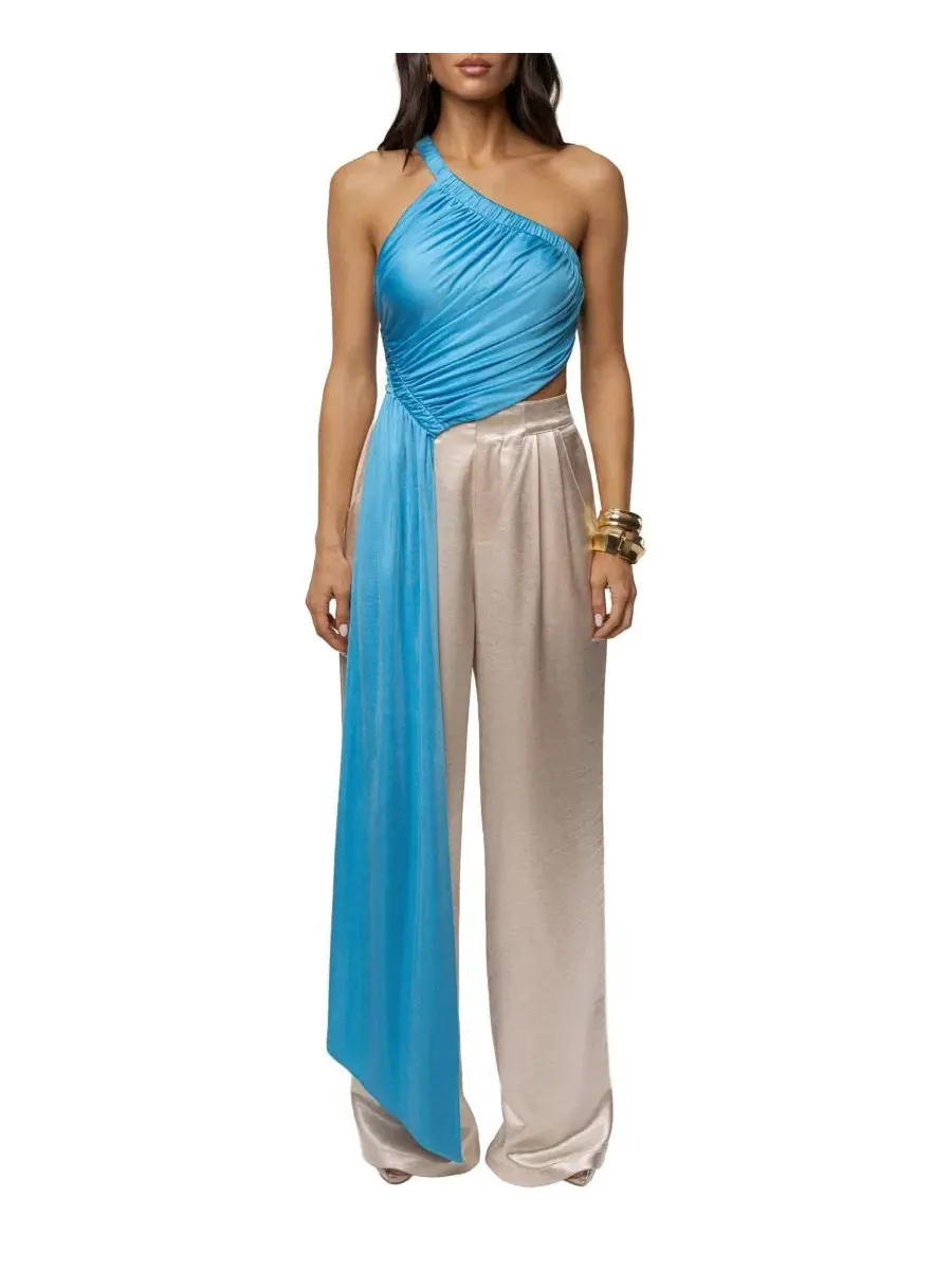 Асимметричный топ с одним рукавом Spotlight Draped JLUXLABEL — изображение 1 из 10, синий
