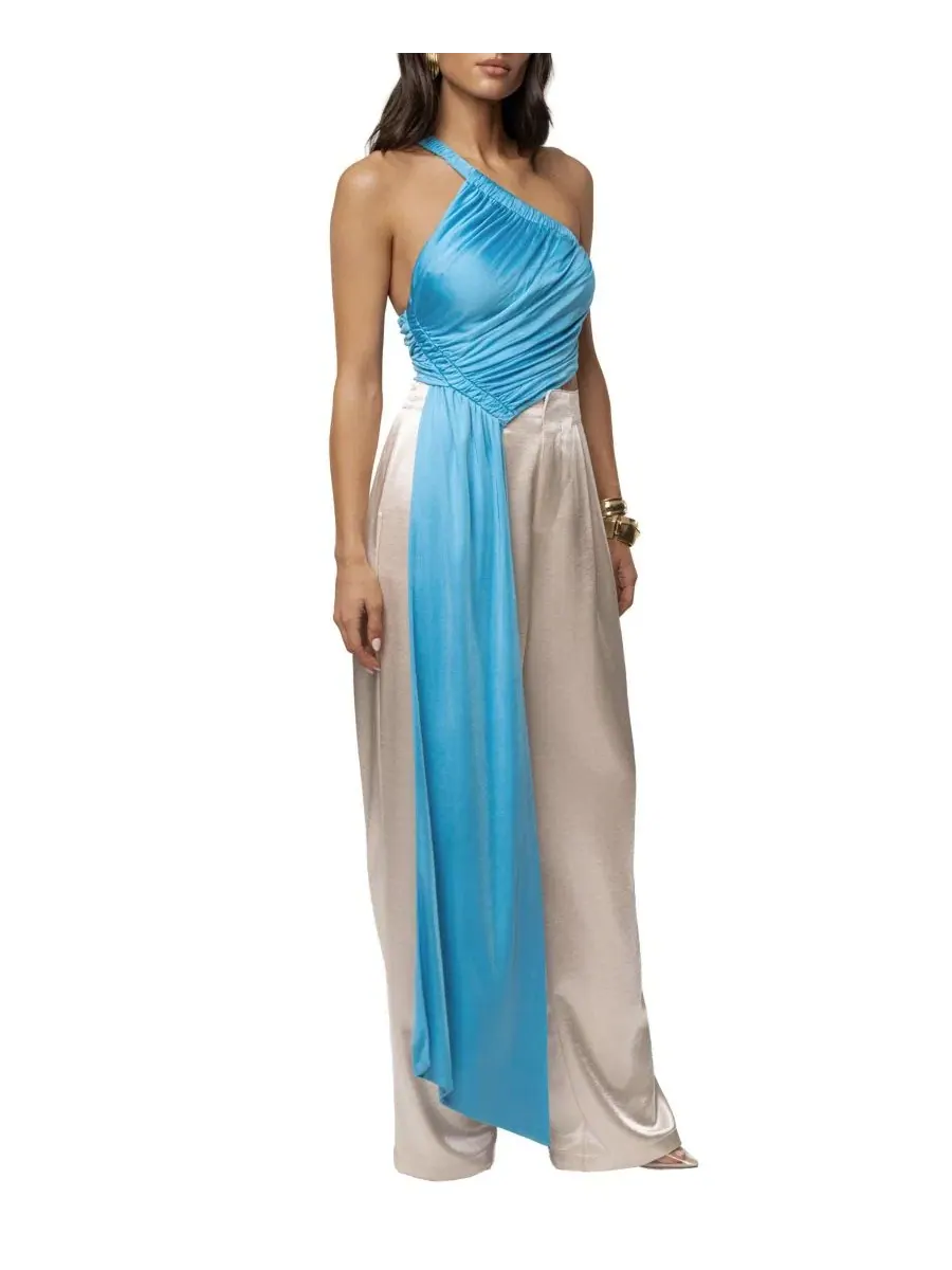 Асимметричный топ с одним рукавом Spotlight Draped JLUXLABEL — изображение 10 из 10, синий